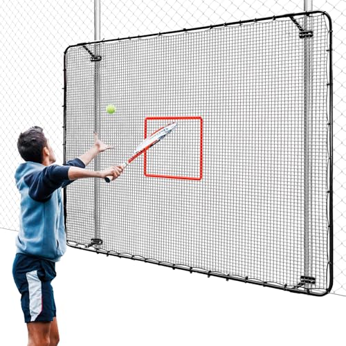 Fence-Mount Tennis Rebounder Net 12x8FT – Space-Saving Tennis Practice Wall with Adjustable Rebound Angle – Solo Training Net Fits Most Fence Poles, Heavy-Duty Frame for Outdoor Practice
