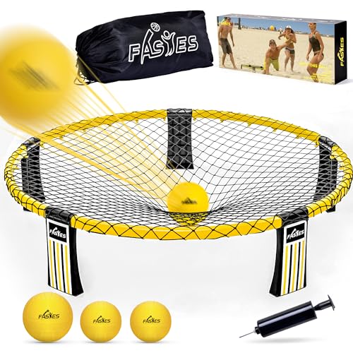 Outdoor Beach Ball Game Includes 3 Balls, Net and Carrying Bag -Roundnet Game Set for Adults, Kids, and Family - Perfect for Beach, Yard, Lawn, Backyard, and Park