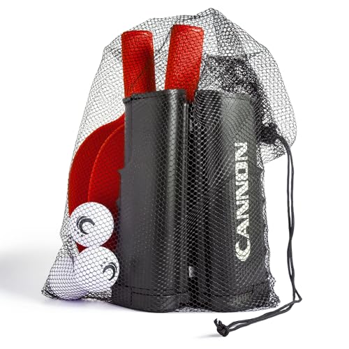 Cannon Sports Table Tennis Set – 2 Unbreakable Paddles, 6 3-Star Balls, Retractable Net & Carry Bag – Clamp-On Portable Ping Pong Net Fits Tables up to 2 Inch Thick, Extends to 6 Feet - color: Red