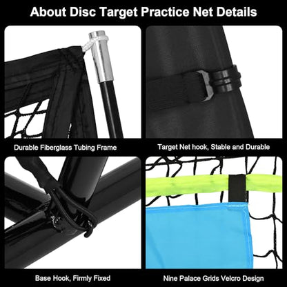 Disc Golf Net Portable Disc Training Net with 9 Target Multifunctional Practice Net Disc Golf Target Net for Backyard Indoor Outdoor Game,7ft x 7ft