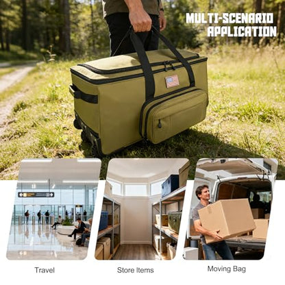 150L Large Rolling Duffle Bag with Wheels, Heavy Duty 32'' Tri-Wheel Gear Hauler for Camping,Moving Sports Equipment,Military & Airline Checked Bag Approved,Khaki - color: Khaki