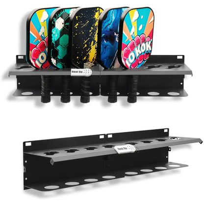 Pickleball Paddle Rack, 4/8/12-Paddle Holder, with Label to Track Next Up Players, Multiple Racks are Spliced to Achieve Expansion, Fence or Wall Mount, Steel, Black - color: BLACK - 2 SETS