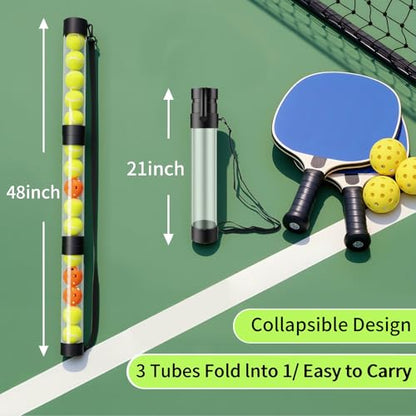 17 Pickleballs & 18 Tennis Balls Picker Upper – Collapsible No-Bend Retriever Tube with Shoulder Strap, Lightweight Portable for Indoor & Outdoor Court Practice