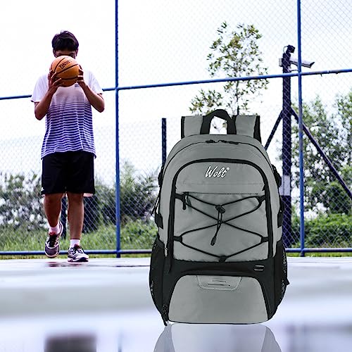 WOLT Basketball Backpack Large Sports Bag with Separate Ball Holder & Shoes Compartment, Best for Basketball, Soccer,Gym - color: LightGrey