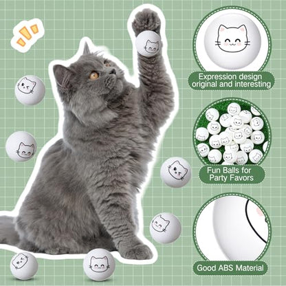 Soulchen 24 Pcs Cat Table Tennis Balls Novelty Face Cute Table Tennis Balls Bouncy Cats Toys for All Golfers Birthday Gift Outdoor Practice Pet Toys