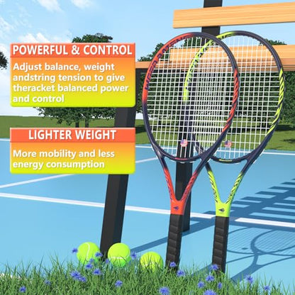 Pro Tennis Racket for Adults, 2 Player 27 inch Speed Tennis Racquet Acceptable for Beginner and Professional with 3 Tennis Balls, 2 Vibration Dampes, 2 Overgrips, Tennis Bag - color: Yellow & Orange