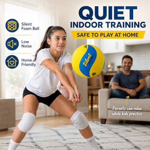 Volleyball Trainer with Silent House Ball – Indoor Practice Training Set with Serve Trainer Belt and Quiet Indoor Volleyball for Beginners & Advanced Players
