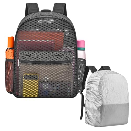 Oraben Heavy Duty Mesh Pack - See Through Backpack Mesh Backpack Ideal for Class, Work, Travel, or Beach Outings (Charcoal Gray) - color: Charcoal Gray