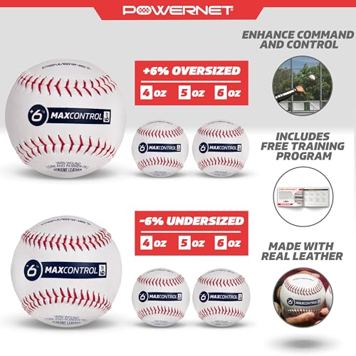 PowerNet MaxControl Baseballs, 6 Various Size & Weighted Balls, Pitch Trainer to Improve Command, Training Equipment for Pitching & Throwing, Portable Baseball Practice Balls