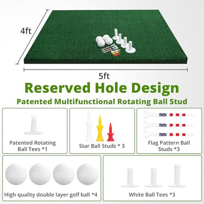 Golf Hitting Mat Practice Mat for Indoor Outdoor Simulator, 4x5 & 6x4 FT, Premium Nylon or Multi-Surface Turf, 35-55mm High-Elastic EVA, Joint-Friendly, Includes Balls & Patented Tees, Home Garage - size: 5' x 4' x 2.1" Ultra - 50MM