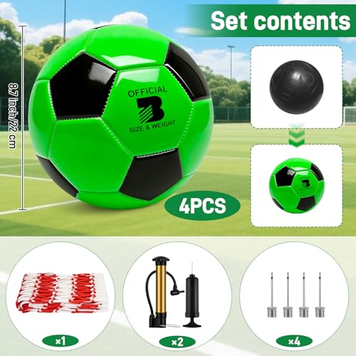 4 Pack Soccer Balls Size 5/4/3 Bulk with Pump, Carry Net, Needles - Pelota De Futbol Official Size Training Practice & Match Ball - Ideal Soccer & Birthday Gift - color: Color-Black, size: Size 3