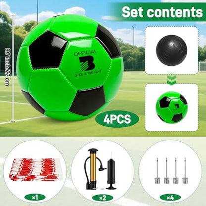 4 Pack Soccer Balls Size 5/4/3 Bulk with Pump, Carry Net, Needles - Pelota De Futbol Official Size Training Practice & Match Ball - Ideal Soccer & Birthday Gift - color: Color-Black, size: Size 3