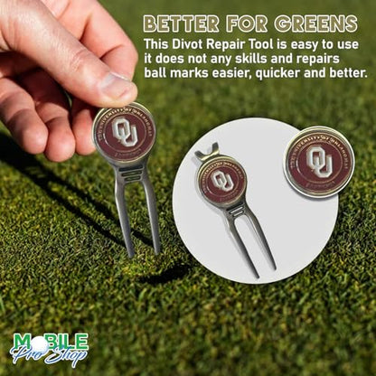 Divot Repair Tool Removable Magnetic Ball Marker-Best Divot Fixer - style: OKLAHOMA SOONERS