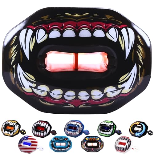 Oral Mart Flag Football Mouth Guard with 3D LipFit Design for Kids - Youth Football Mouthguard (No Boil) Cool Instant Fit Lip Guard Mouthpiece for Braces (Detachable Helmet Strap Included) - color: Fierce Bear