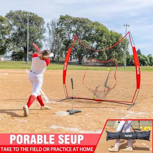 7x7 ft Baseball Net for Batting Pitching Hitting, Softball Pitching Net with Strike Zone, Tee, Ball Caddy, Softball Batting Net Baseball Training Equipment for Kids Adult Youth Sport Practice