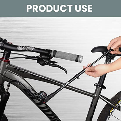 Hycline Shock Pump for Mountain Bike, High Pressure 300 Psi for Front Fork and Rear Bicycle Suspension Air Pump with Gauge Fits Schrader & Presta Tire Valve - color: Titanium