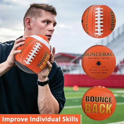 BOUNCEBACK Soft Leather Training Football, Youth Size & Official Size, Fatherless PU PassCatch Solo Enhancing Passing Catching(with Pump) - style: Orange-9#(Ages 14+)