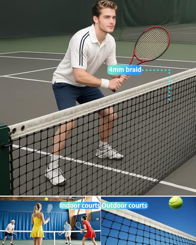 Tennis Net, Heavy Duty Professional Tennis Nets Thicken Court Net Standard 42 FT - Game Play Grade Replacement Portable Nets Nylon for Outdoor/Indoor Standard Courts [ Include Center Strap ]