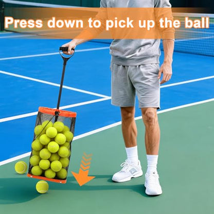 Rolling Pickleball Ball Collector with Wheels & Telescopic Handle - Large Capacity Tennis Ball Hopper Basket with Durable Mesh, Portable Ball Retriever for Tennis, Pickleball & Baseball Training