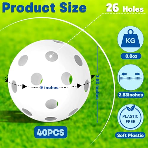 Coopay 20/40 Pack Practice Baseball Softball Plastic Training Balls Lightweight Hollow Limited Flight Softballs for Hitting, Pitching,Batting Training Indoor Outdoor Use - color: White, style: 40 Pack