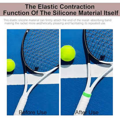 8 Color Tennis Racket Silicone Handle Grip Ring Band, Non Slip Racket Rubber Ring, Elastic Sweat‑Absorbent Overgrip Protector for Tennis Pickleball Badminton Players
