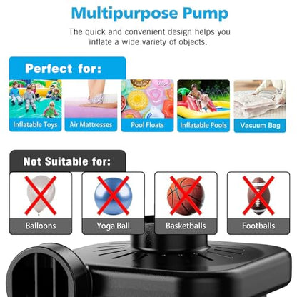 Electric Air Pump for Inflatables,Portable Quick-Fill Air Pump with 3 Nozzles,110-120V, Inflator & Deflator Pumps for Outdoor Camping, Air Mattress Beds,Boats,Inflatable Cushion,Couch,Pool Floats