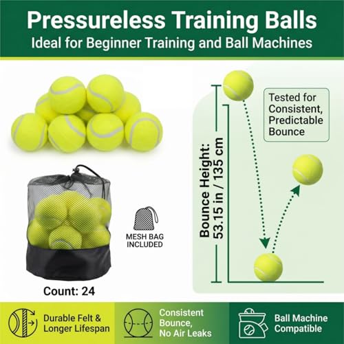 Tebery 20 Pack Advanced Training Tennis Balls, Practice Ball for Beginners with Mesh Bag, Pet Dog Playing Balls for Backyard Play, Exercise