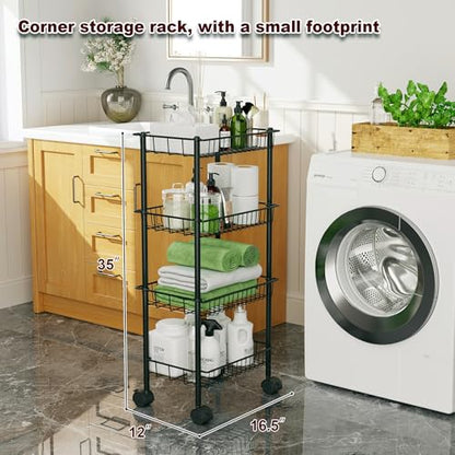 AWTATOS 4-Tier Rolling Cart, Storage Cart with Removable Baskets, Metal Utility Cart with Wheels, for Kitchen, Bathroom, Office, Laundry Room, Black (Patent)