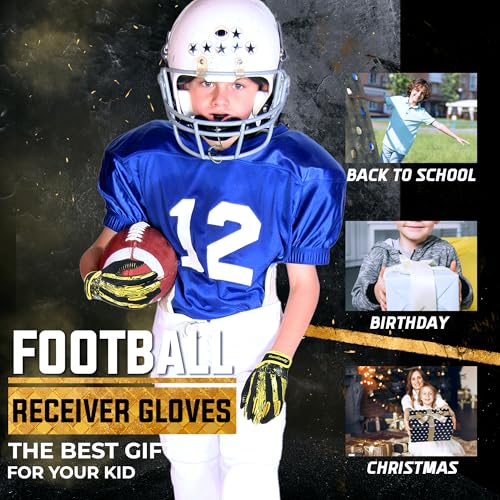 HANDLANDY Youth Football Gloves for Boys Girls, Sticky Wide Receiver Gloves for Kids, Junior Flag Football Gloves