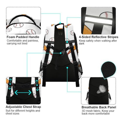 Baseball Bats and Balls Large School Backpacks with Chest Strap for Boys Girls Students,Lightweight Bookbags 17 Inch, Portable Casual Daypack Bags - color: Baseball Bats and Balls
