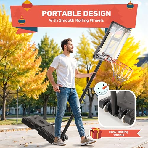 Basketball Hoop Outdoor 4.2-10FT Adjustable Height, 44 Inch Shatterproof PC Backboard Fillable Base with 2 Wheels, Portable Goal Court System Gift for Family, Indoor Pool Driveway Backyard - size: Basketball Hoop