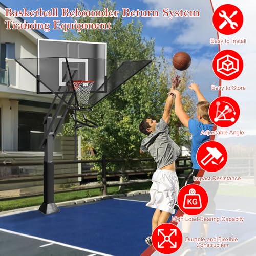 Basketball Rebounder Net Return System Machine Portable Suspended Shooting Basketball Rebounder Device Heavy Duty Basketball Training Equipment with 360°Rotating Track for Continuous Solo Practice