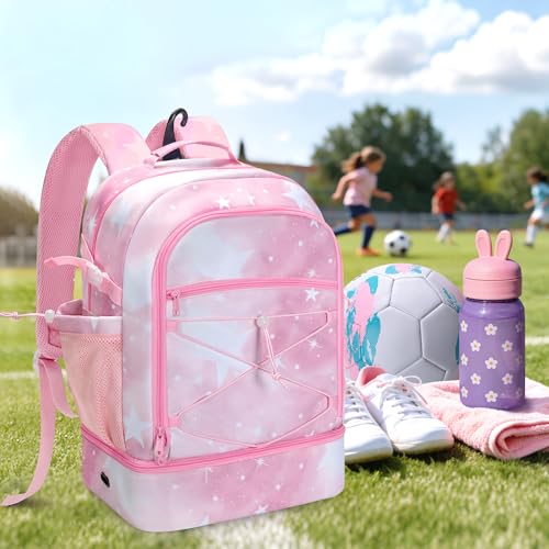 Smasrob Soccer Bags for Girls with Separate Ball Pocket and Shoe Compartment, Sports Backpack for Soccer, Basketball, Volleyball - color: Pink