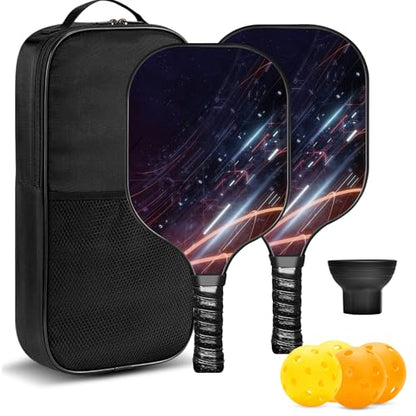 Pickle Ball Set Pickleball Paddles Set of 2 Carbon Fiber Pickleball Paddle Includes 4 Balls, 2 Ball Pickers, 1 Ball Bag Best Gifts for Junior and Professional Pickleball Equipment - color: Silver
