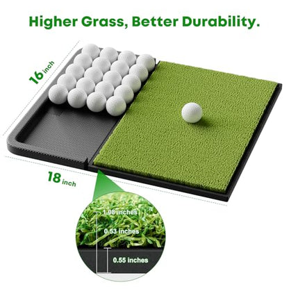 Integrated Golf Mat with Ball Tray, Small Thickening Golf Mats Practice Outdoor & Indoor, Artificial Grass with Anti-Slip Rubber Bottom Mat for Driving, Chipping Swing