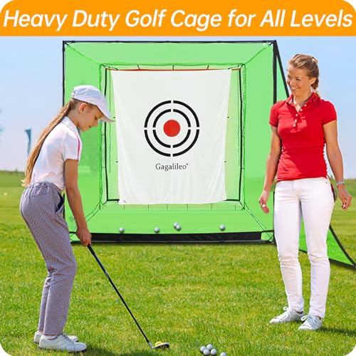 Gagalileo Golf Driving Cage Net: Heavy Duty 1 in Steel Frame - Noise Reduction Target for Backyard Garage Indoor Simulator - 7x7x7 FT High Density Hitting Swing Practice - size: 7x7x7ft with Bottom