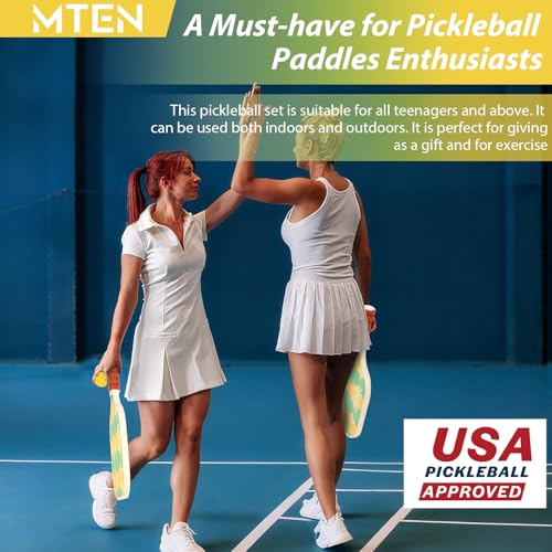 Pickleball Paddles Set of 2 or 4, or Single Paddle – USAPA Approved Fiberglass Surface Pickleball Rackets Set for Men & Women - color: Yellow green*4