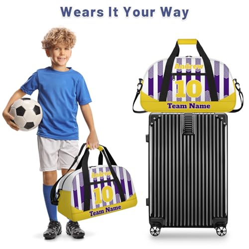 Basketball Soccer Gifts for Boys Girls - Custom Sports Duffle Bag, Personalized Name & Team Bag, Water-Resistant Gym Bag for Basketball, Soccer, Volleyball | Y-Purple Yellow - color: Y-Purple Yellow
