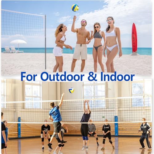UUBEMM Volleyball Soft Touch Official Size 5 Thick Durable PU Leather Waterproof Indoor Outdoor for Beginners Teens Adults – Beach Pool Gym Training Games with Pump