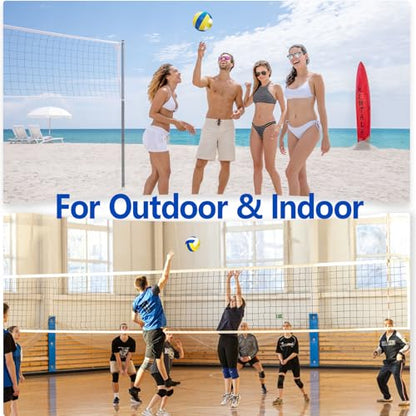 UUBEMM Volleyball Soft Touch Official Size 5 Thick Durable PU Leather Waterproof Indoor Outdoor for Beginners Teens Adults – Beach Pool Gym Training Games with Pump