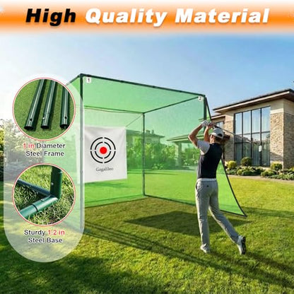 Gagalileo Golf Driving Cage Net: Heavy Duty 1 in Steel Frame - Noise Reduction Target for Backyard Garage Indoor Simulator - 7x7x7 FT High Density Hitting Swing Practice - size: 7x7x7ft without Bottom