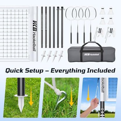 Haokelball Outdoor Badminton Net Set with Anti-Sag Winch System - 20ft Badminton Net, 4 Rackets, 4 Shuttlecocks & Carry Bag, Badminton Set for Backyard, Grass, Beach, Holiday Games - color: C-White