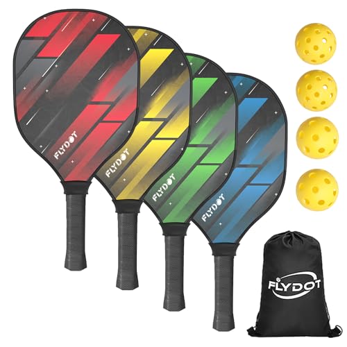 Pickleball Paddles Set of 4,USAPA Approved,4 Indoor&Outdoor Pickleball Balls, Carrying Bag, 4 Cooling Towels,4 Pack Paddles,Pickleball Paddles Pack Gifts for Beginner&Pro - color: Color Stripes