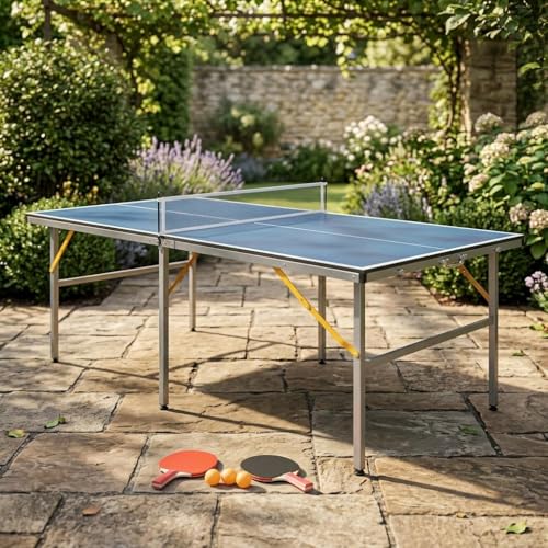 Portable Ping Pong Table - 6x3ft Professional Indoor/Outdoor Table Tennis Set with Net, 2 Paddles & 3 Balls - Quick 5-Min Assembly for Adults/Teens (Red/Black/Blue) - color: Blue