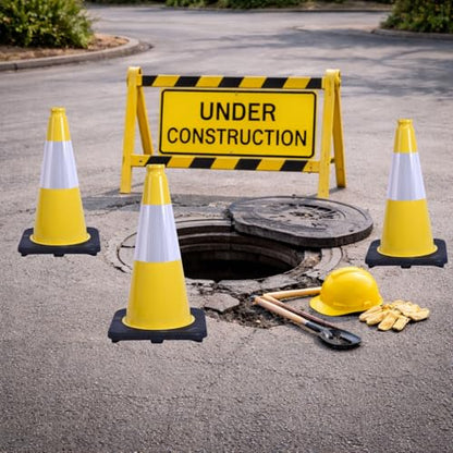 6 Pack Yellow 18 Inch Black Base Traffic Cones for Vehicle Maneuvering Practice, Driving Training, Lane Marking & Safety Warning (6, Yellow, 18 Inch) - color: Yellow, size: 18 Inch