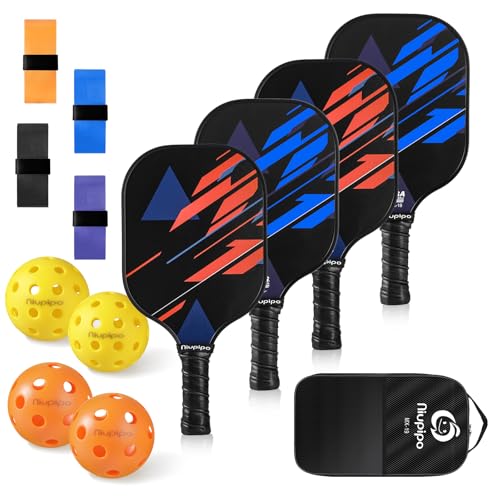 niupipo Pickleball Paddles Set of 2 or 4, USAPA Approved Fiberglass Pickleball Paddle Set with Balls and Bag, Polypropylene Honeycomb Core, Lightweight Pickleball Paddles for Beginners Men Women - color: 2. Blue & Orange*4