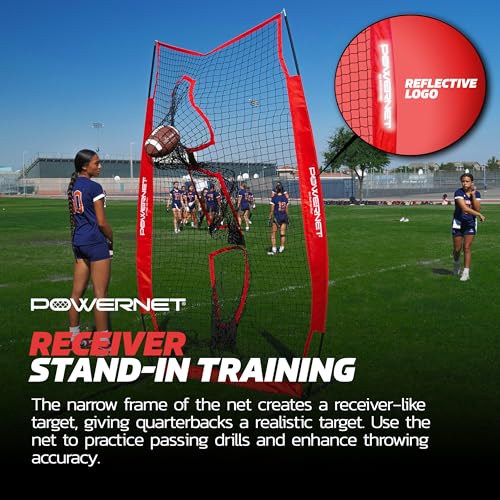 PowerNet Lacrosse & Football Passing Net, 4 x 8 FT Portable 3 Target Pocket Throwing Trainer, Football Training Equipment to Improve QB Accuracy, Throwing Net & Kicking Practice Equipment