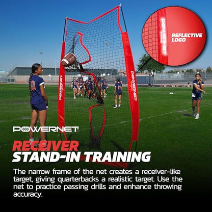 PowerNet Lacrosse & Football Passing Net, 4 x 8 FT Portable 3 Target Pocket Throwing Trainer, Football Training Equipment to Improve QB Accuracy, Throwing Net & Kicking Practice Equipment