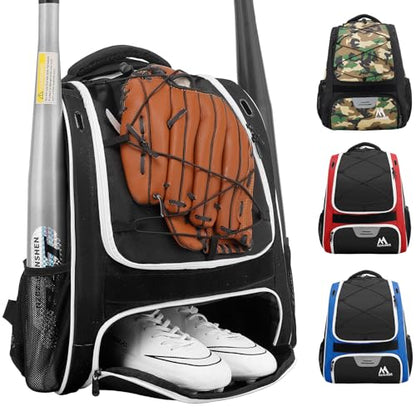 Hsmihair Baseball Bag-Baseball Backpack Holder for Baseball, Large Main Compartment,Softball Tball& Gear for Youth and Adults