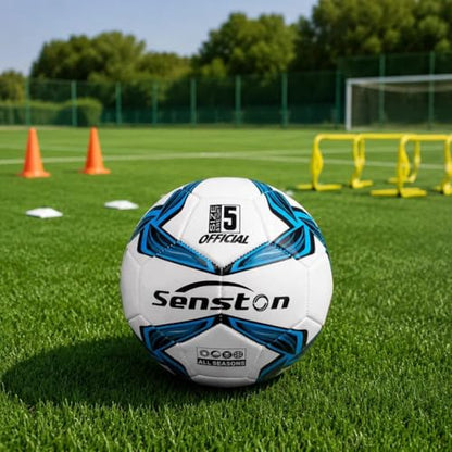 Senston Soccer Ball Size 4 & 5 with Air Pump and Needles - Durable PVC Training Football with Thickened Nylon Winding and Butyl Bladder for Shape Retention - High Value Soccer Set